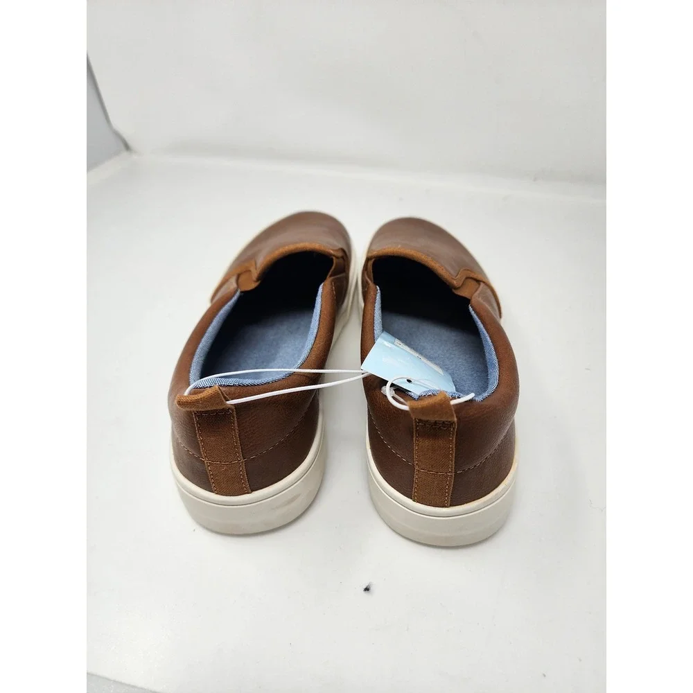 Cat & Jack Boys Slip On Sneakers Brown Faux Leather Casual Size 6